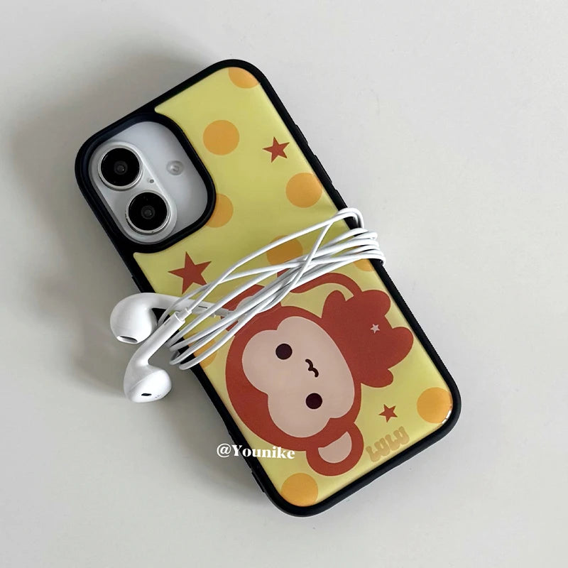 Korean Ins Adorable Polka Dot Monkey Phone Case For iPhone 17 Air 16 Pro Max 15 14 Plus 13 12 11 Shockproof Silicone Back Cover