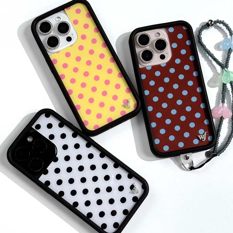 Wildflower Luxury Polka Dots Phone Case for iPhone 17 16 15 14 13 12 Pro Max Plus Fashion Wave point WF Cute Cartoon Back Cover