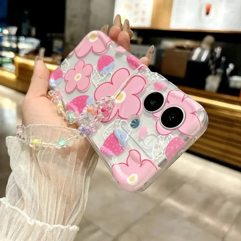 Butterfly Flower Wrist Strap Case For Samsung Galaxy S26 Ultra S25 FE Plus A57 A37 A17 A07 A06 A05 A04 A04E A12 A13 A32 A33 A23