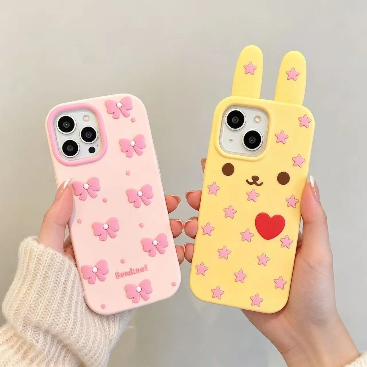 Cute 3D Cartoon Rabbit Star Love Heart Pearl Bow Phone Case for iPhone 17 Air 16 15 14 13 12 11 Pro Max 17promax Silicone Cover