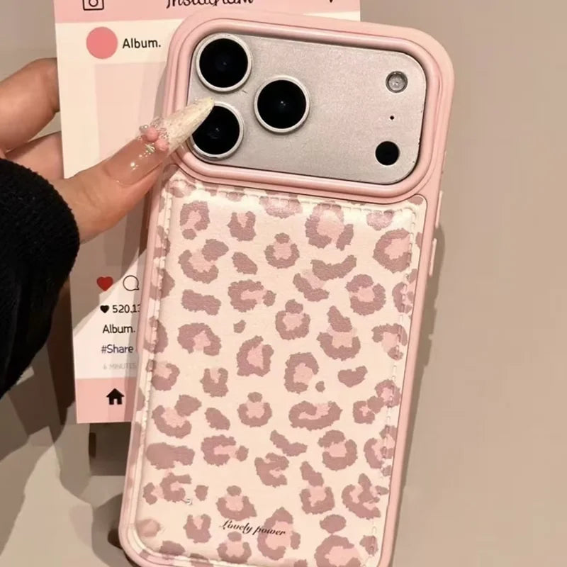 Simple Korean Pink Retro Leopard Pattern Phone Case For iPhone 17 AIR 16 15 14 13 12 11 PRO MAX PLUS Anti Drop Dustproof Cover