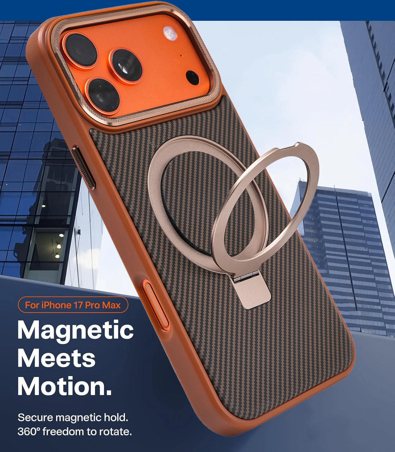 Magnetic Carbon Fiber Pattern Phone Case 360 Degree Rotating Magnetic Stand For Phone17Pro 17 Pro Max