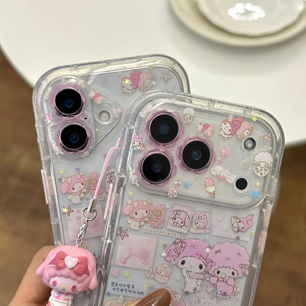 Little Flower Dropping Gel Meileti Phone Case For iPhone 17 14 15 16 Pro Max With Bracelet Little Twin Lamb Lovely Back Cover