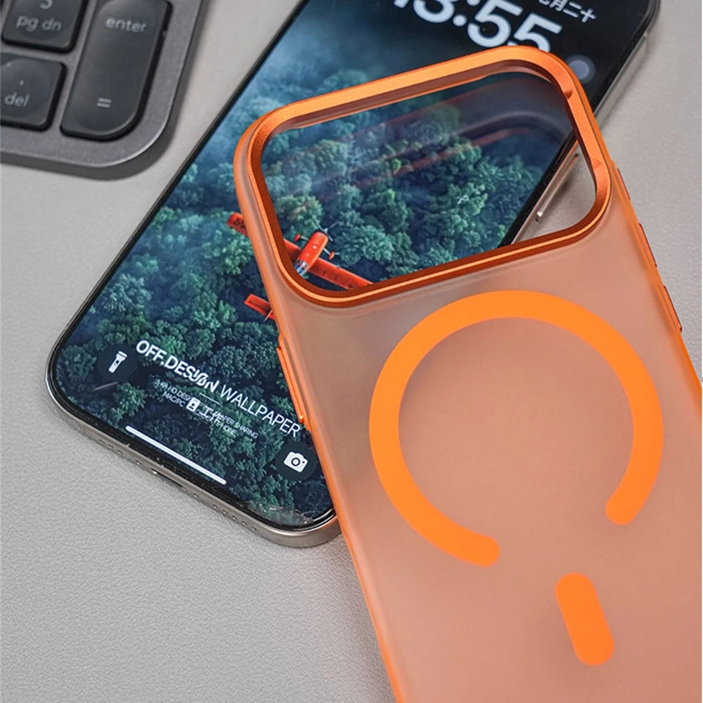 Luxury Solid Color For MagSafe Metal Lens Matte Translucent Case for iPhone 17 Pro Max Magnetic Wireless Charging Hard PC Cover