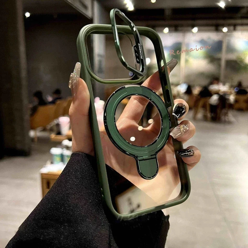 Plum Ring Magnetic Stand Phone Case for iPhone 15 11 13 14 12 16 pro Max 16 plus Magsafe Transparent Glass Lens Protector Cover