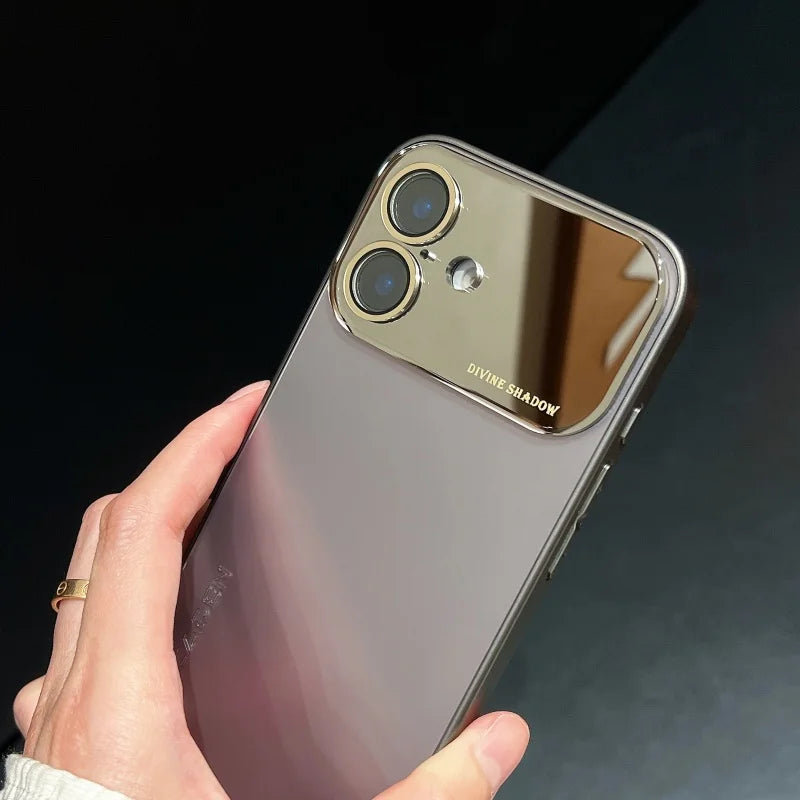 Luxury Mirror Glass Large Window Case for iPhone 17 Air 16 15 14 13 12 11 Pro Max Original AG Matte Shockproof Protective Funda