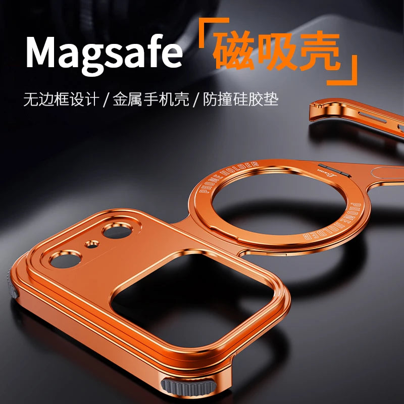 Z-Shaped Metal Frame Magsafe Phone Case For iPhone 17 16 15 14 13 Pro Max Aluminum Frameless Magnetic Bracket Shockproof Cover
