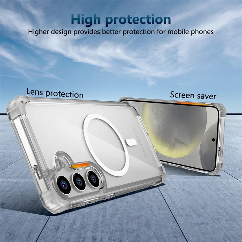 Armor Shockproof Transparent Case For Samsung Galaxy S26 S25 S24 S23 S22 S21 Note 20 Ultra Plus S24FE S25FE For Magsafe Cover