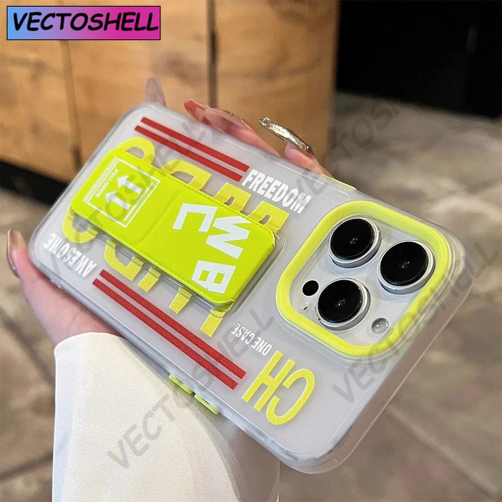 Matte Anti-slip Wristband Holder Phone Case for iPhone17 15 14 13 16 Pro Max Full Shockproof Folding Bracket Hard Bumper Cover