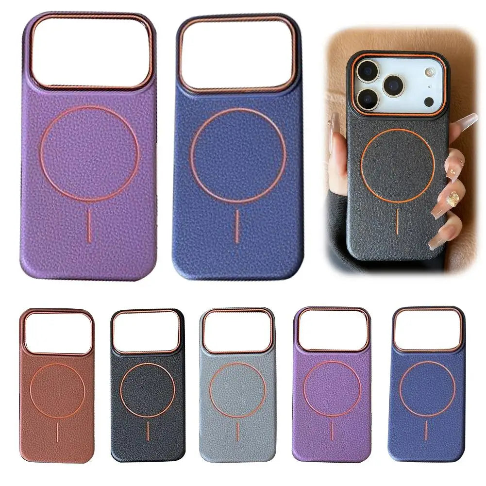 Lichee Pattern Magnetic Phone Case for iPhone 17 Series, For MagSafe Color-Block TPU Cover, Shockproof Protective Matte Shell