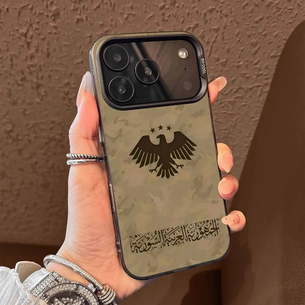 Syria Eagle Flag National Emblem Phone Case For iPhone 17,16,15,14,13,12,Pro,Max,Plus,E,SE4,Air,Mini Black IMD Box