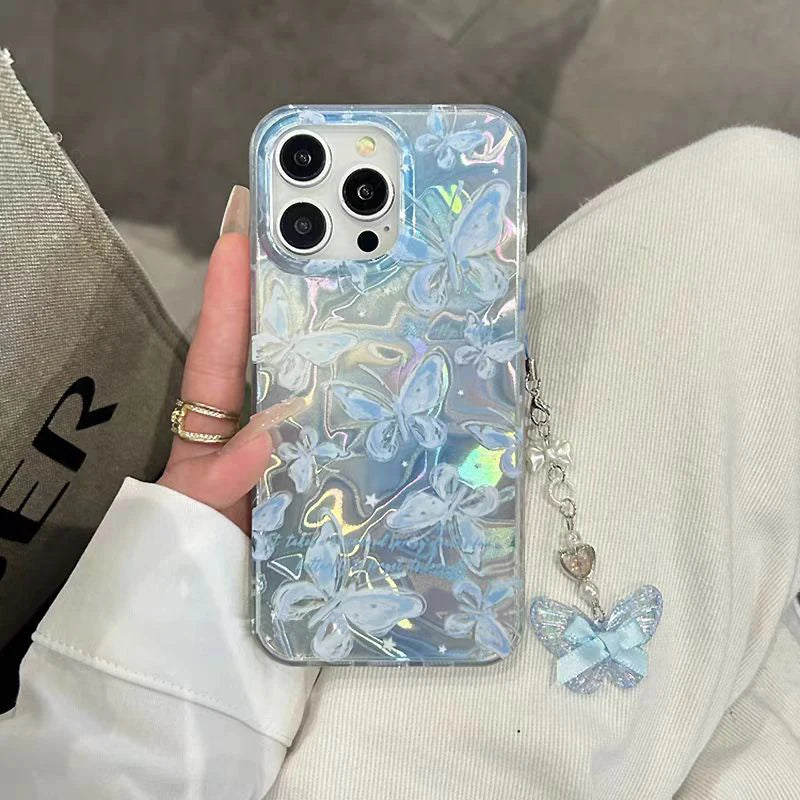 Butterfly Bowknot Pearl Flash Case For Vivo Y19S Y16 Y17S Y36 Y58 Y51S Y53S Y15S Y18 Y21 Y27 Y02S Y03 Y28 Y33S 4G Pendant Cover