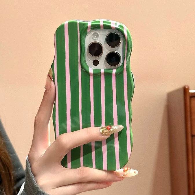 Colorful Stripes Glossy Wave Phone Case for iPhone 15 16 17 Pro Max 14 13 12 17 Air Double Color Contrast Hard PC Ins Cover