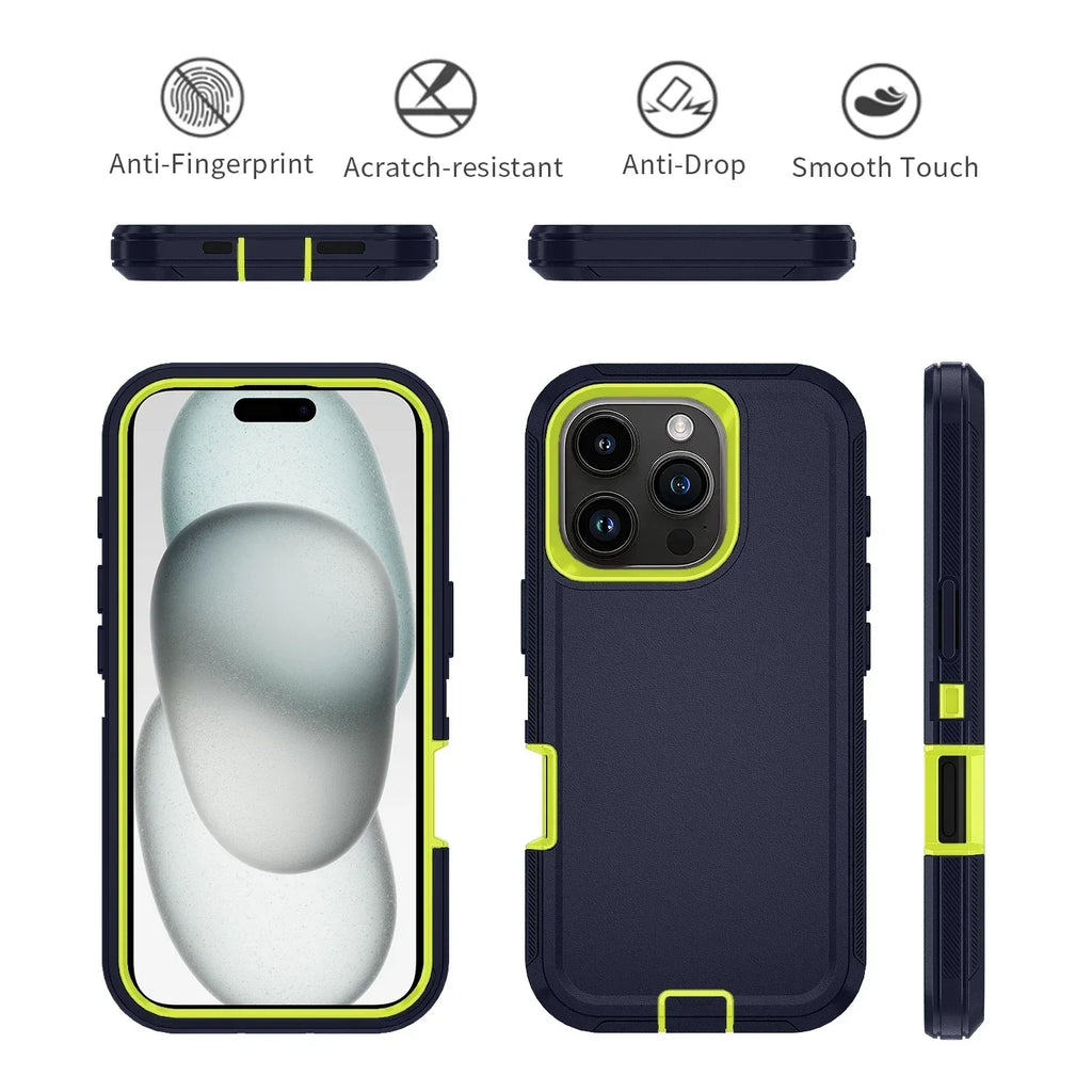 Ott Armor Box Shockproof Defender Case For IPhone 16/15/14/13/12/11 Pro Max - Hard Cover with Clip & Military-Grade Protection