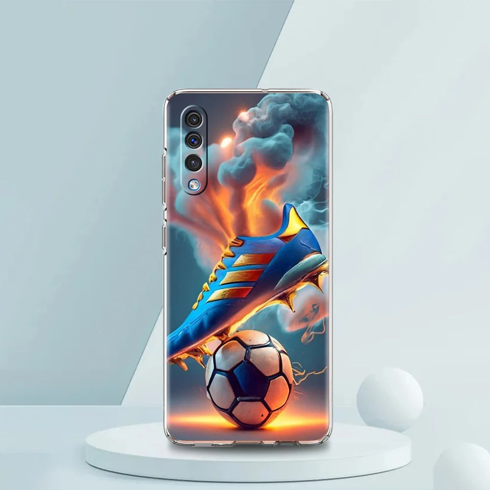 Transparent Phone Case for Samsung Galaxy A16 A14 A12 A22 A24 A42 A06 A20 A30 A40 Soft TPU Cover Football Footy Soccer Pattern