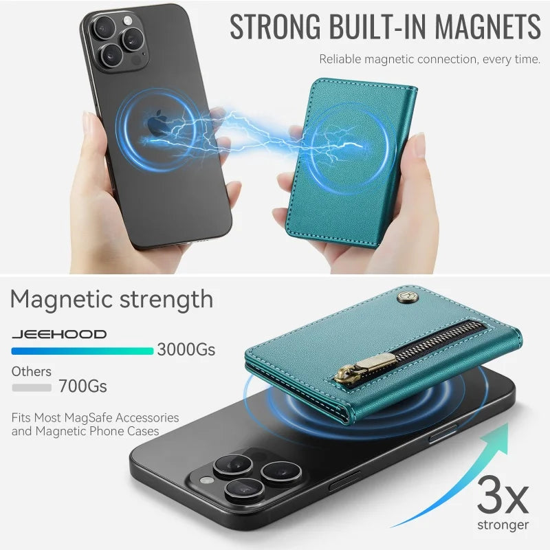 Luxury Magnetic Leather Zipper Wallet Card Phone Case For iPhone 17E 17 Pro Max Air 16 15 14 13 12 Flip Holder Bag Cover Coque