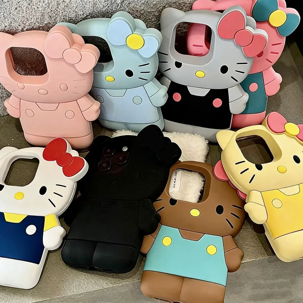 Cute Candy Braces Hello Kitty Cartoon Silicon Couple Gift Back Phone Case for iPhone 17 Pro Max 16 14 15 13 Pro 11 12 Pro Max