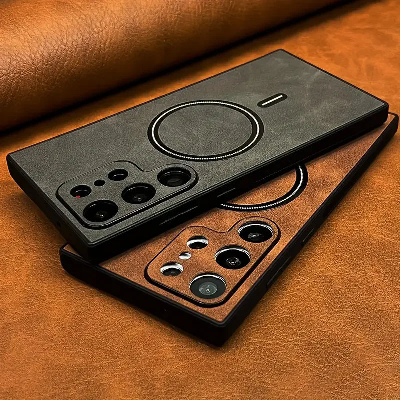Luxury Leather Magnetic Case For Samsung Galaxy S26 S25 S24 S23 S22 S21 Ultra Plus FE Note 20 S 24 23 For Magsafe Wireless Cover