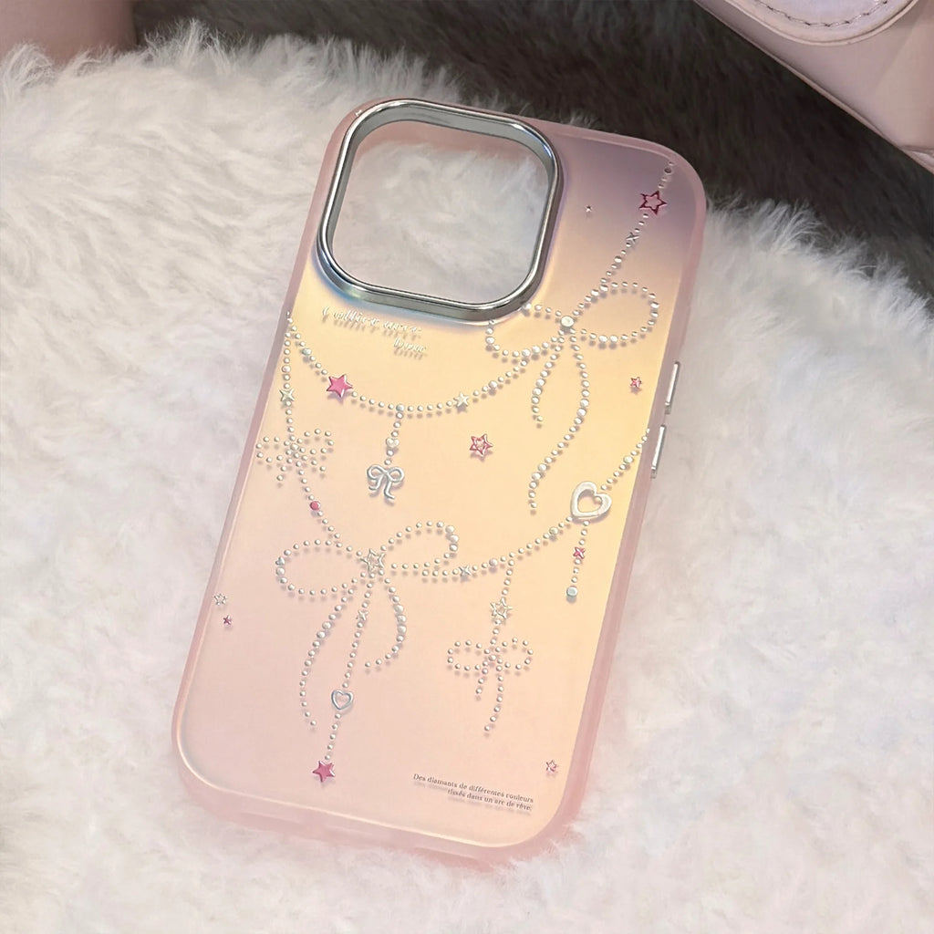Bow stars laser shiny cool shell for iphone 17 16 pro max 13 14 15 promax ins protector back cover phone case