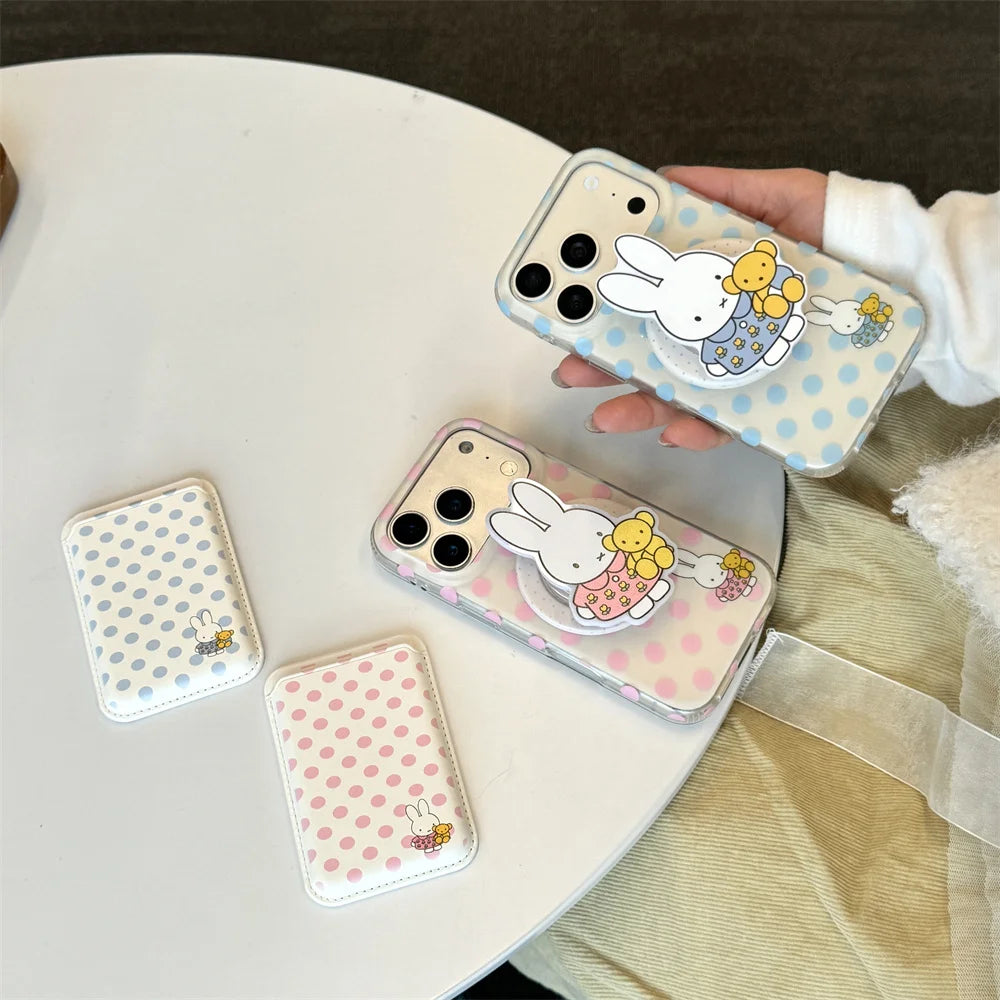 Korean Polka Dot Miffy Rabbit Magnetic Phone case for iPhone 17 15 14 13 16 Pro 17 Pro Max Cases With Magsafe Holder Cute Cover