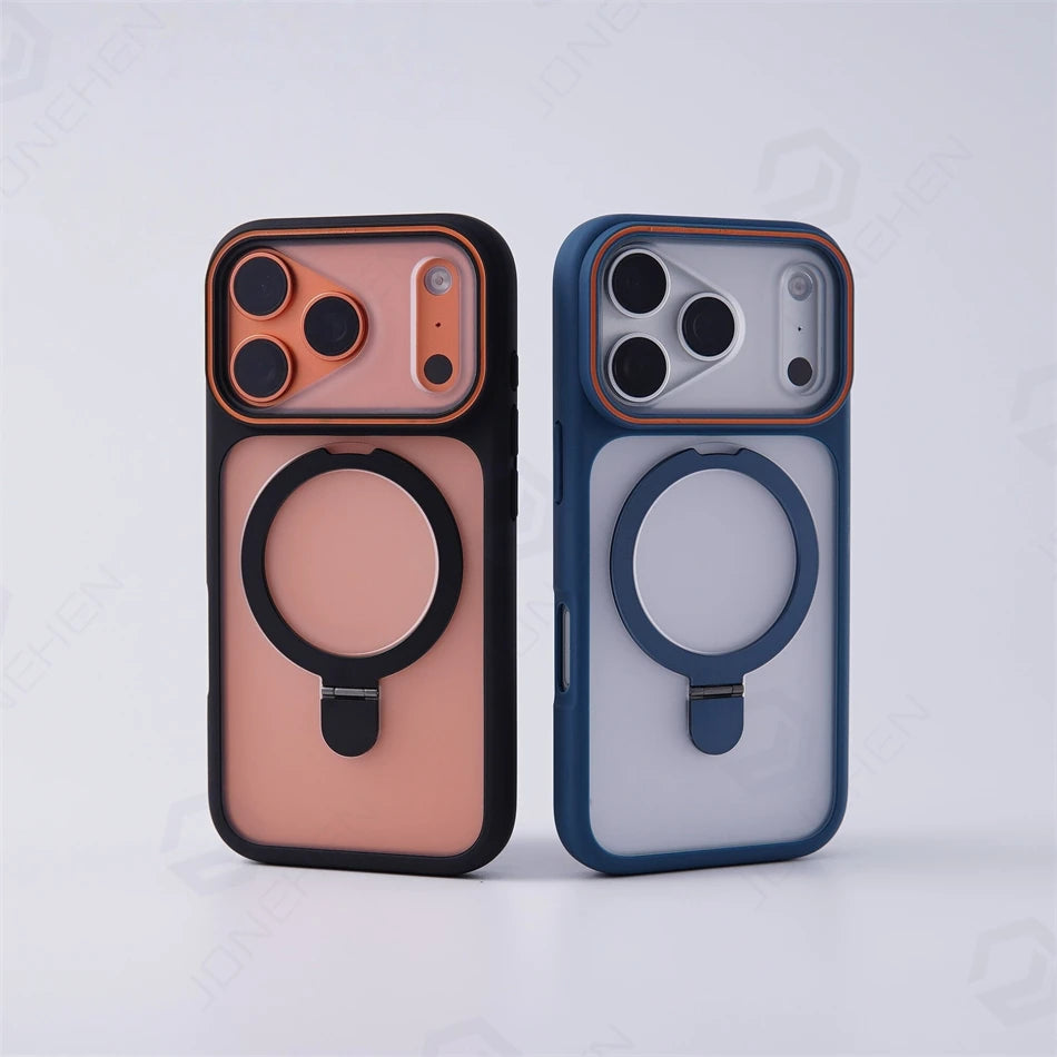 Matte Translucent Magnetic Ring Bracket Bumper Case For iPhone 17 Pro Max 16 15 14 13 12 Shockproof Stand Cover For Magsafe