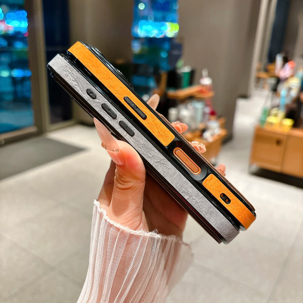 Shockproof Uneven Leather Card Holder Case For iPhone 17 Pro Max 16 15 14 13, Slim Window View Built-in Camera Protection Cover