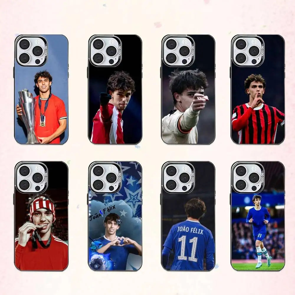 Football J-Joao F-Felix   Phone Case For iPhone17,16,15,14,13,12,11 Plus,Pro Max Colored Silver Plated Inside Cover