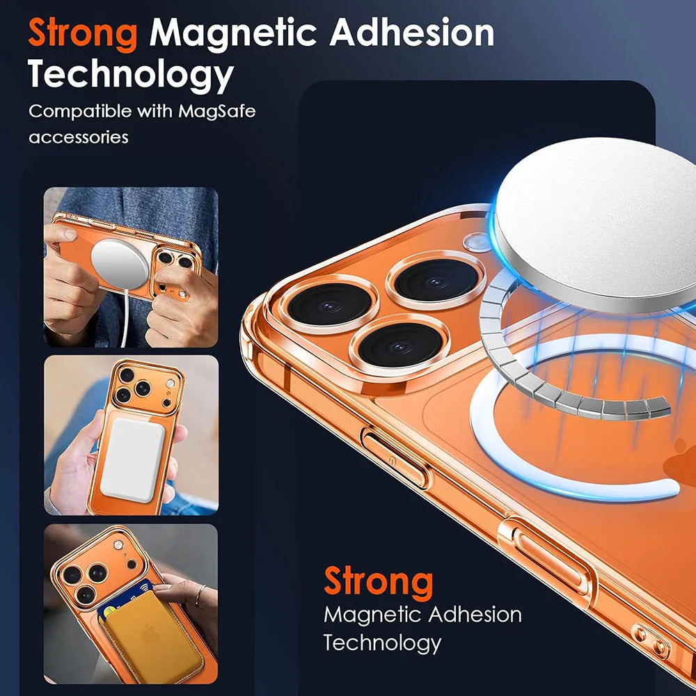 Magnetic For Magsafe Case For iPhone17ProMax iPhone 17 Pro Max Air Hybrid Hard Cover For 17Air iPhone17 Transparent Soft Shell