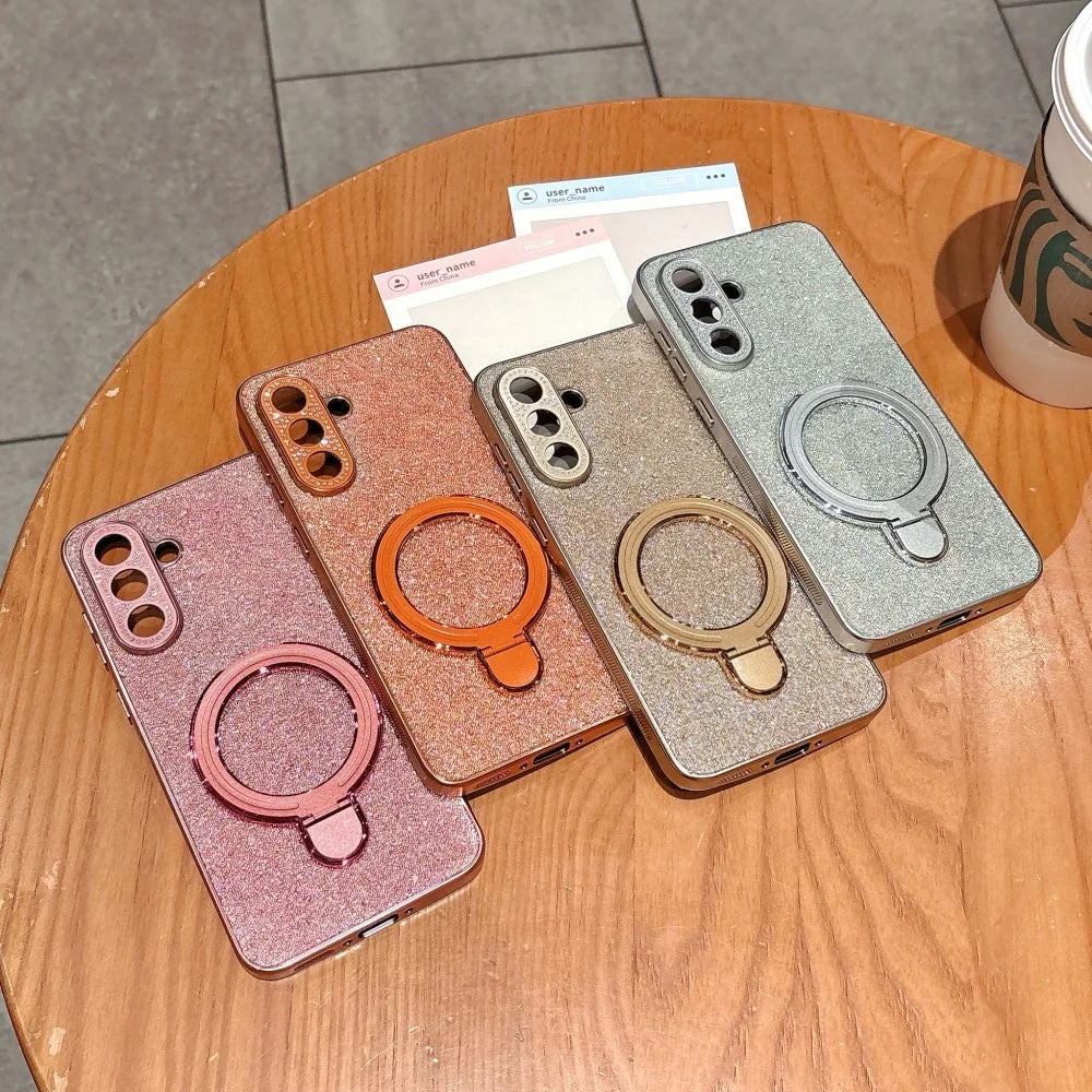 S26 Ultra Plus Folding Stand Shiny Diamonds Case for Samsung Galaxy S26 S25 S24 S23 Ultra Plus FE A17 A07 A57 Full Inlaid Cover