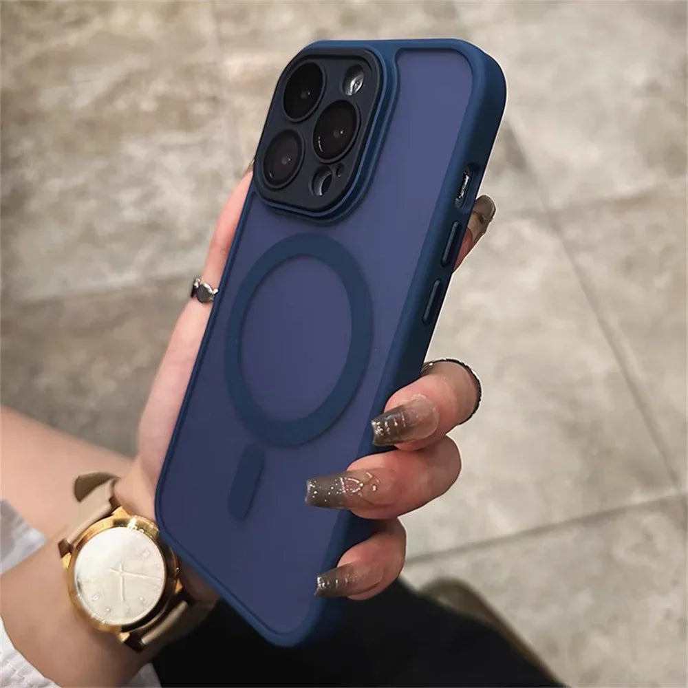 For iPhone 14 15 16 Pro Max 15 16 Plus 11 12 13 mini Magnetic Wireless Charging Cover Luxury Matte Armor Magsafe Shockproof Case
