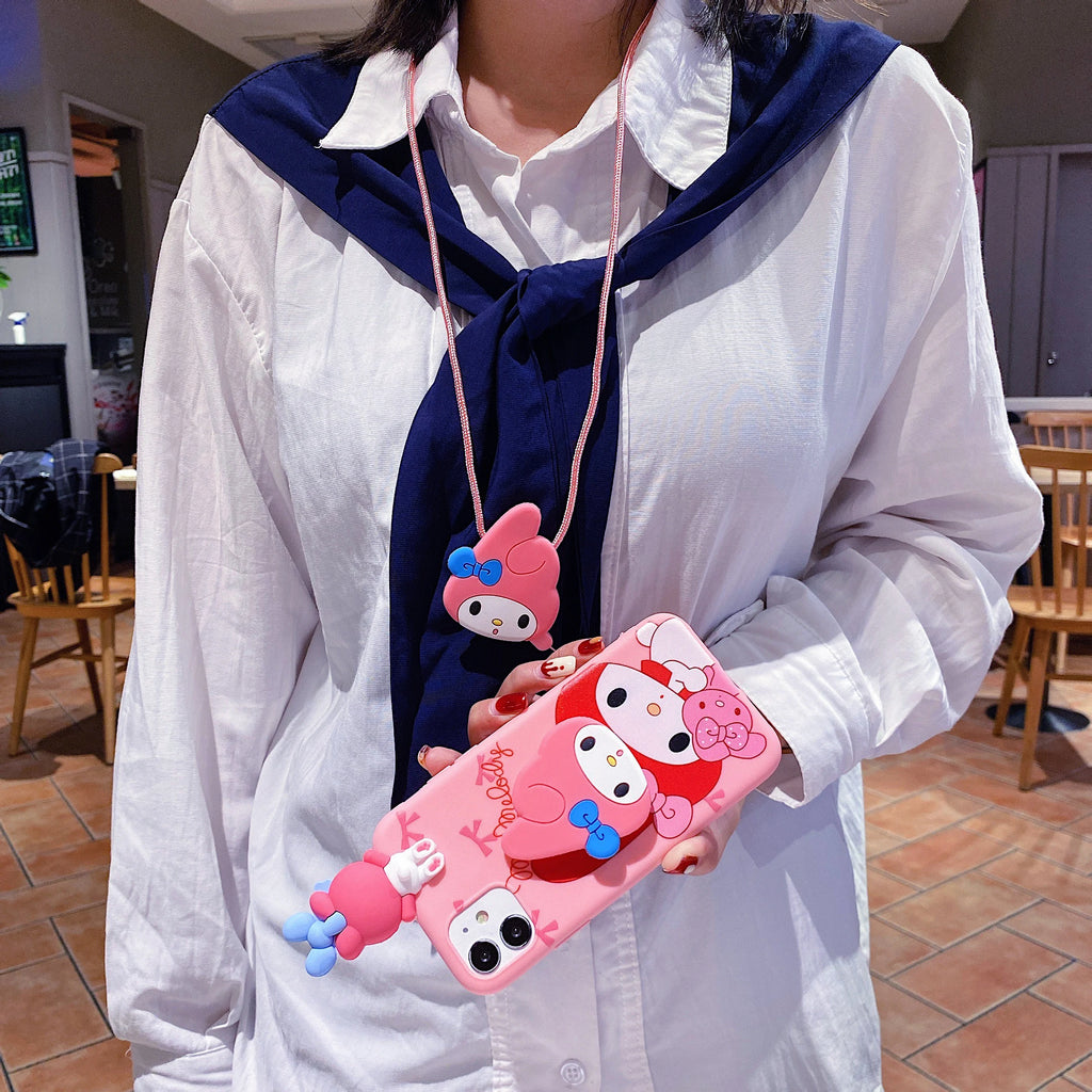 Sanrio 3D Kitty Kuromi Holder Rope Case For Samsung Galaxy A34 A24 A14 A04E A04S A04 A72 A52S A73 A53 A33 A23 A13 A03S A03 Core