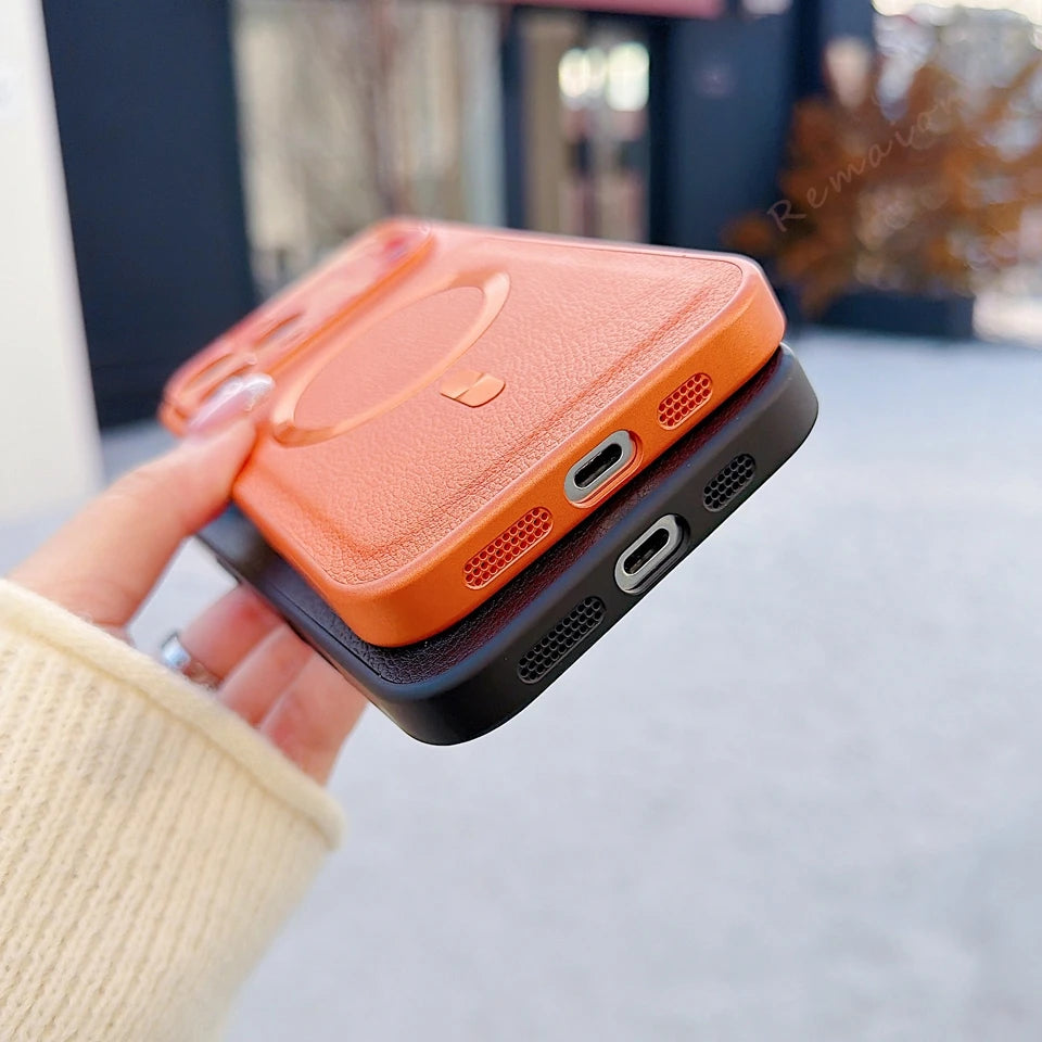 Official Magnetic Leather Phone Case For iPhone 15 14 13 16 17 Pro Max 14 15 16 Plus Magsafe Luxury Shockproof Protector Cover