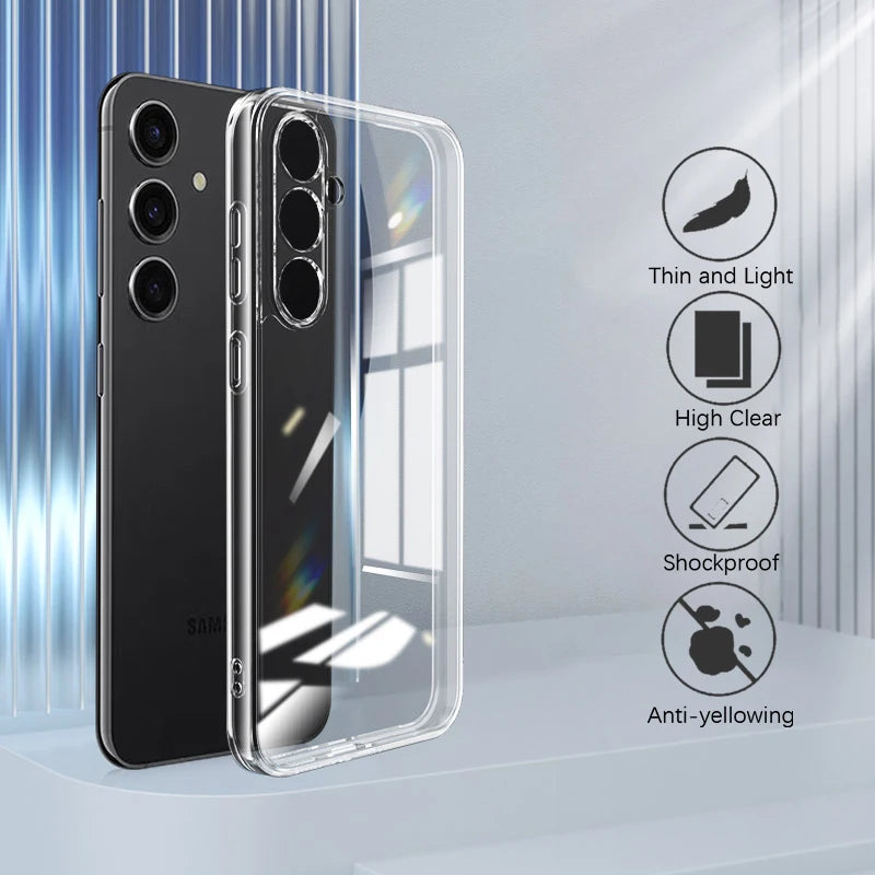 Full Camera Protection Silicone Soft Case For Samsung Galaxy S24 S23 S21 FE S22 Plus A14 A34 A54 Ultra Thin Clear Case Cover TPU