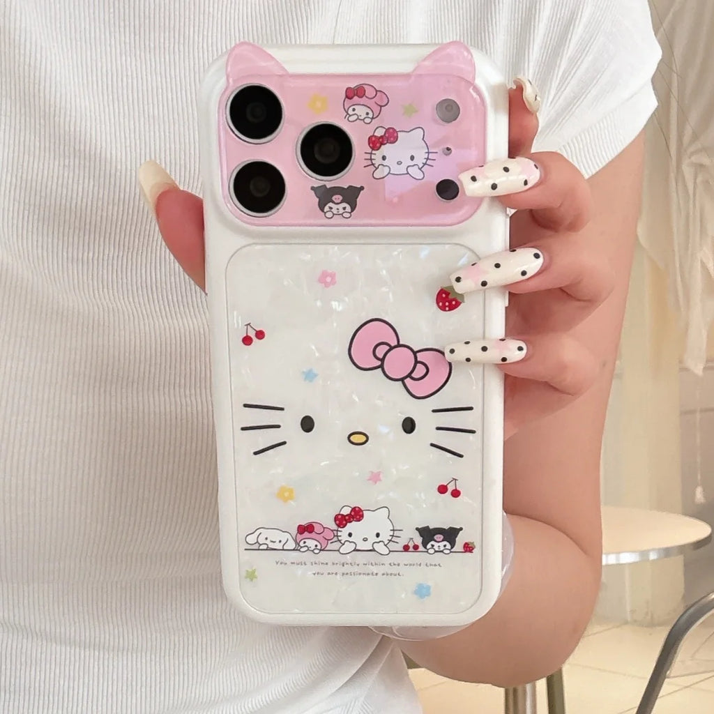 Cartoon Cat's ears Sanrio KT Shockproof Phone Case For iphone 17 16 15 Pro Max 17 Pro Luxury Lens Protective Acrylic Back Cover