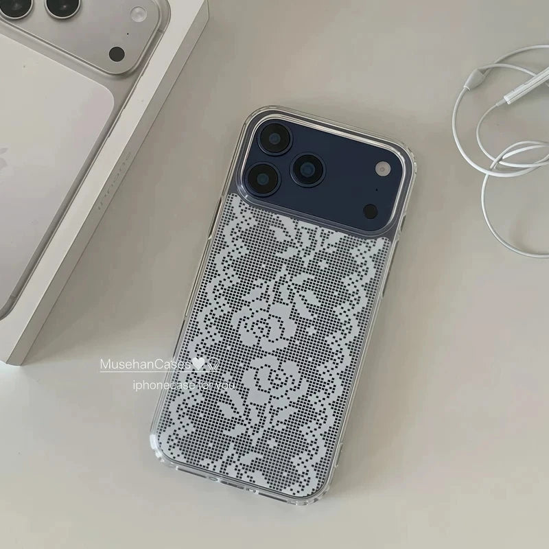 Ins Ancient Art Retro Lace Rose Exquisite Phone Case For iPhone 17 AIR 16 15 14 13 12 11 Pro XSMAX MINI XR 7 8 Plus Y2K Cover