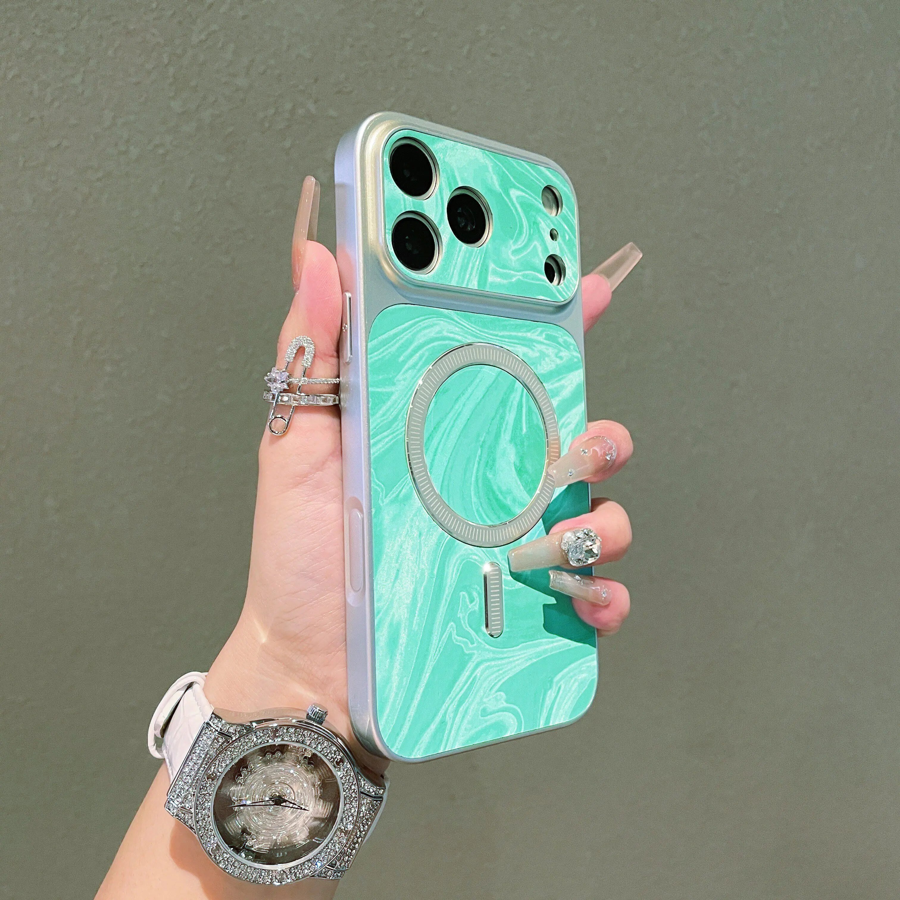 Water Ripples Large Window All-Inclusive Case for iPhone 17 13 12 11 Pro Max 16 15 14 Plus for Magsafe Wireless Charging Cover