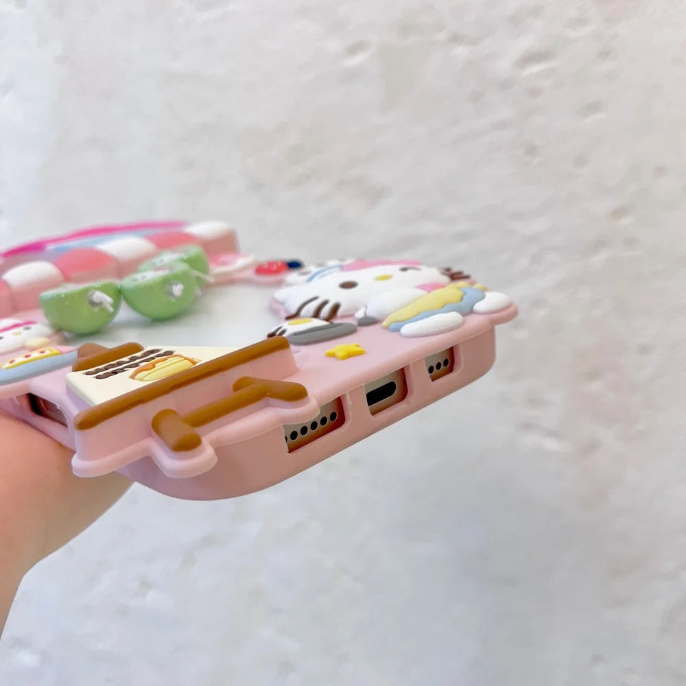 Sweet 3D Hello Kitty Dessert Shop Chef Cartoon Silicon Phone Case for iPhone 16 15 14 Plus 13 12 ProMax Y2K Shockproof Cover