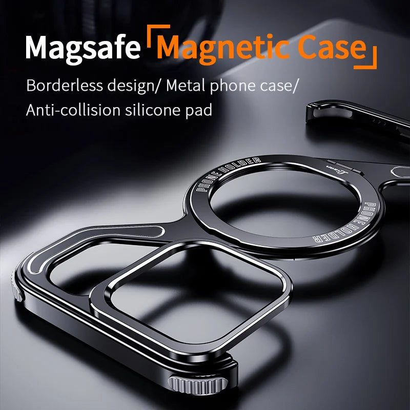 Metal Z Type Magnetic Case for iPhone 17 16 15 14 Pro Max Aluminum Alloy Rimless MagSafe Snap-on Bracket Shockproof Phone Cover