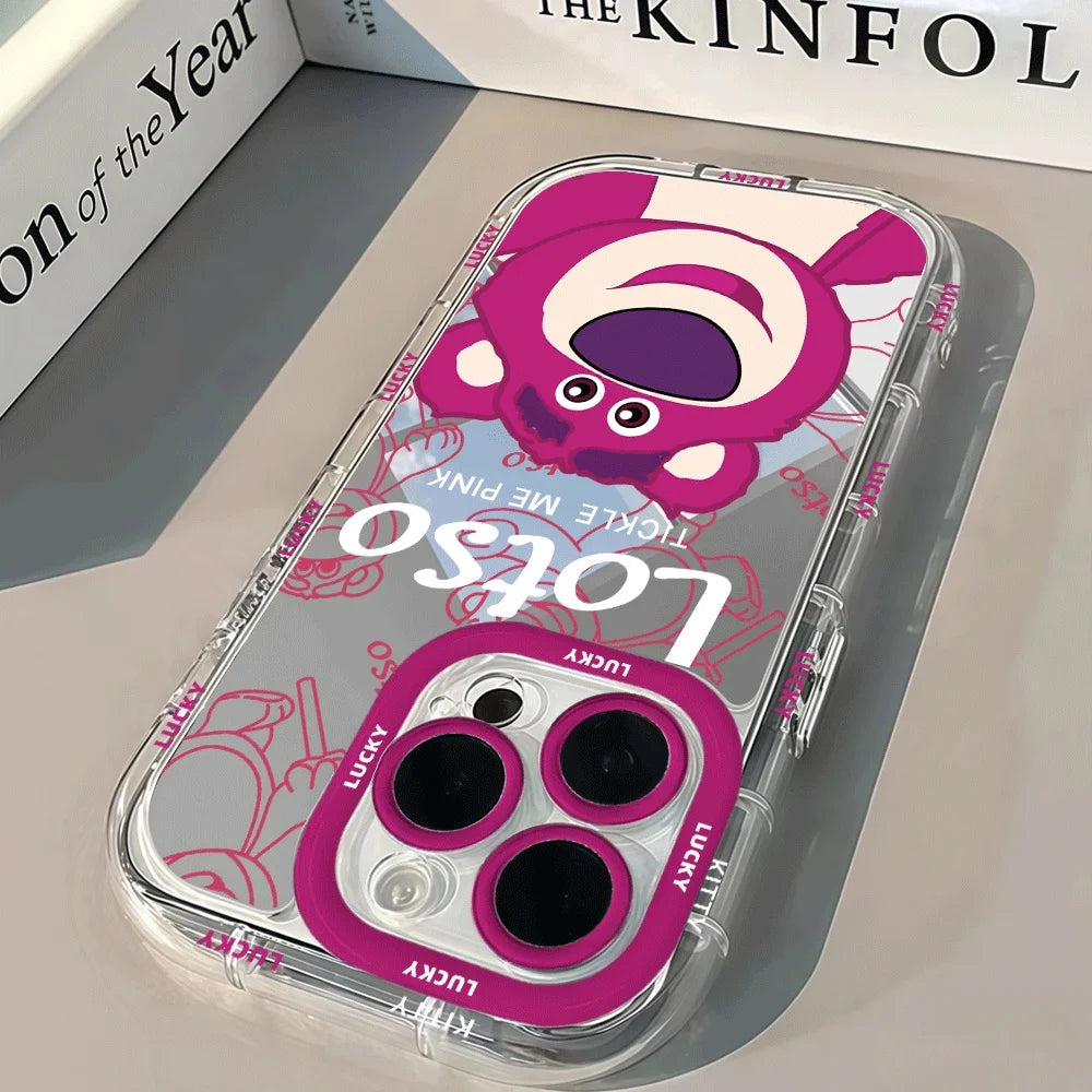 Cheerful Lotso Bear Art Mirror Phone Case For iPhone 17 16 15 14 13 12 11 Pro Max Xs XR 7 8 Plus SE 17Air Soft Shockproof Cover