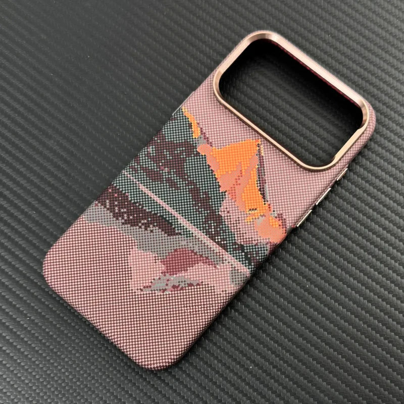 2026 New Plaid Mountain Magnetic Case for iPhone 15 16 17 Pro Max Magnets Charging Back Cover Camera Lens Protection Phone Shell