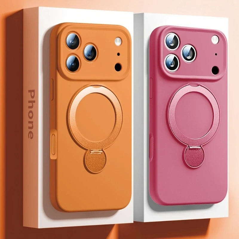 High-end liquid silicone phone case，Applicable iPhone 17 Pro Max、16、15、14、13、12 and 11 Pro Max，Equipped 360 Degree Rotating Brac