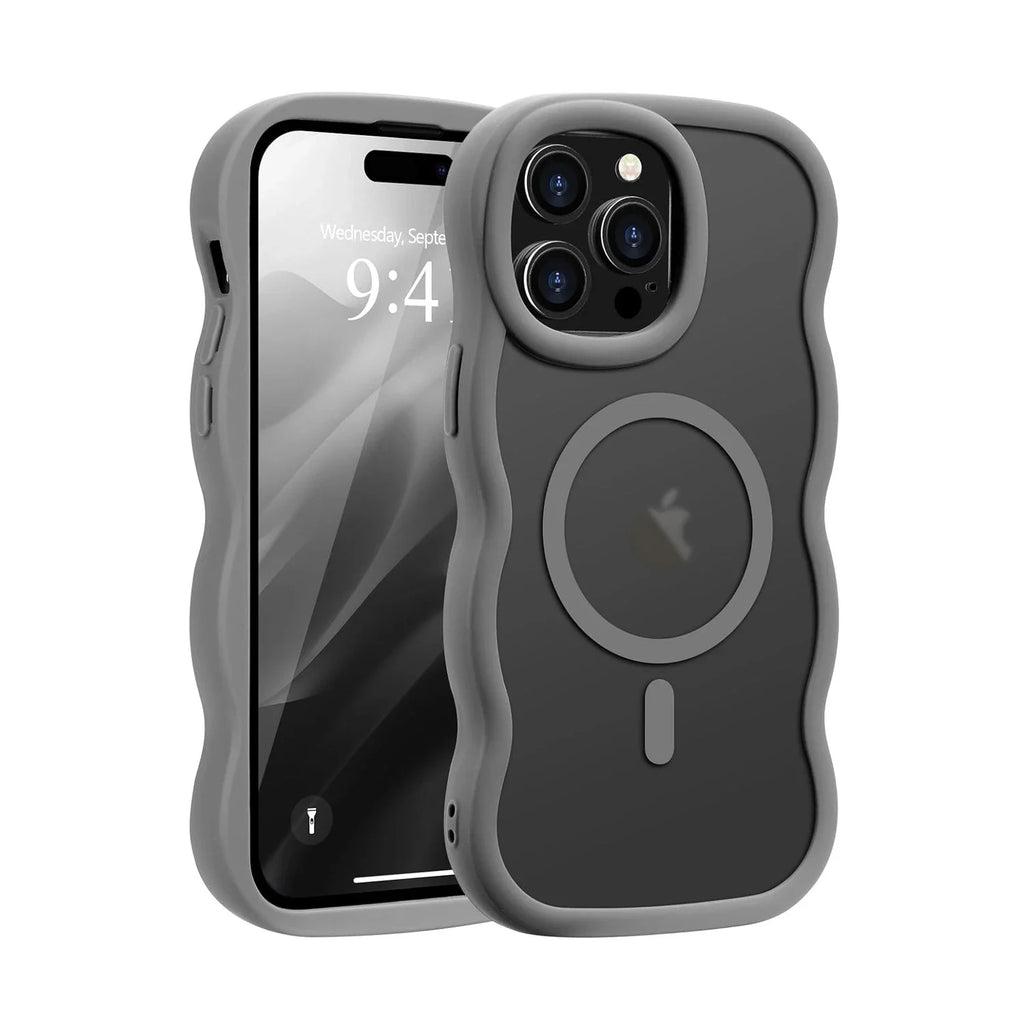 Luxury Wavy Frame translucent Magnetic Wireless Charge Shockproof Case For iPhone 17 16E 16 15 14 13 12 Pro Max Plus 17Air Cover