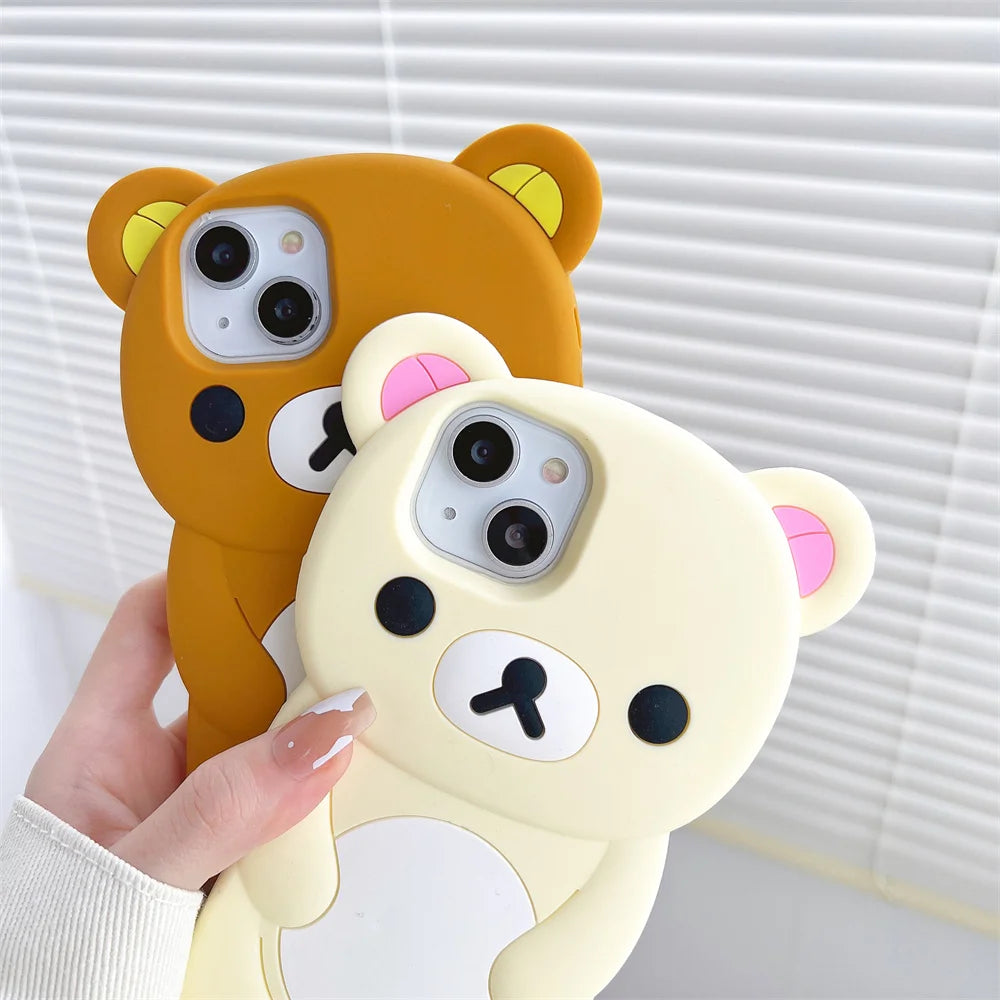 Cute Cartoon 3D Bear Phone Case For iPhone 17 16 15 14 13 12 11 Pro Max 7 8 Plus Silicone Cover