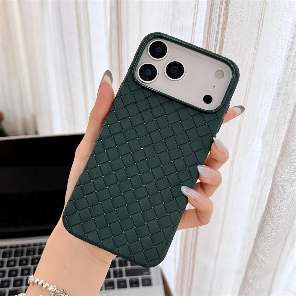 Luxury Weave Pattern Phone Case For iPhone 17 Air 16 15 Plus 14 13 12 Pro Max Braided Textured Breathable Shockproof Back Cover