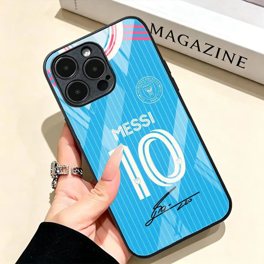 Phone Cover Glass Case for iPhone 17 Pro Max XR 11 15 Plus 14 8 12 Air 16 13 FootBall Number 10