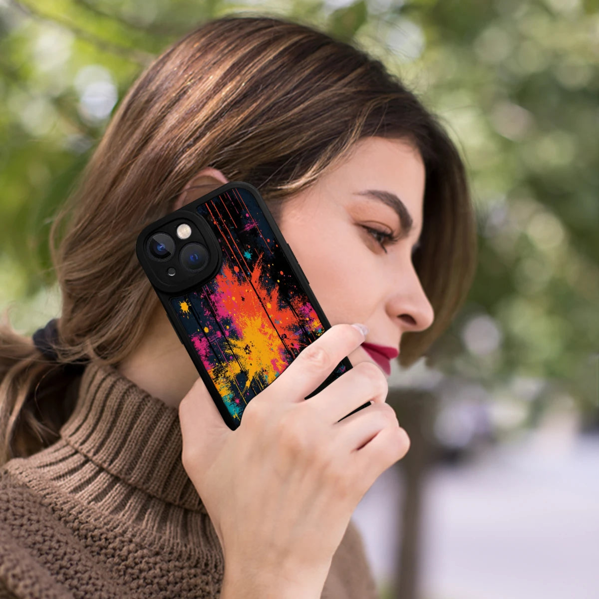 Phone Case Black Color Abstract Paint Splatter Design For Iphone X To Iphone 16 Pro Max Fashion Artistic Protection Cover For Daily Use And Travel