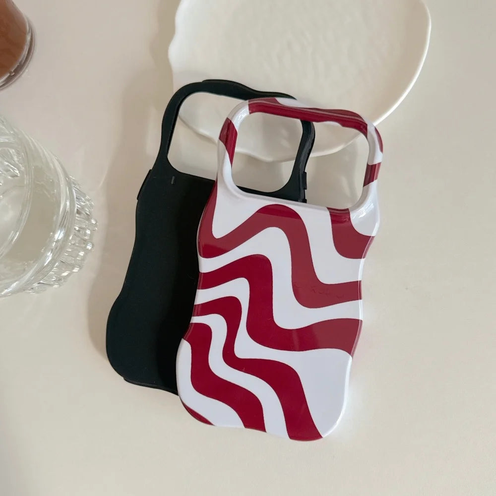 Luxury Water Ripple Double Color Contrast Case for iPhone 17 16 15 Pro Max Air 14 13 Glossy Wave Border Shockproof Slim Cover