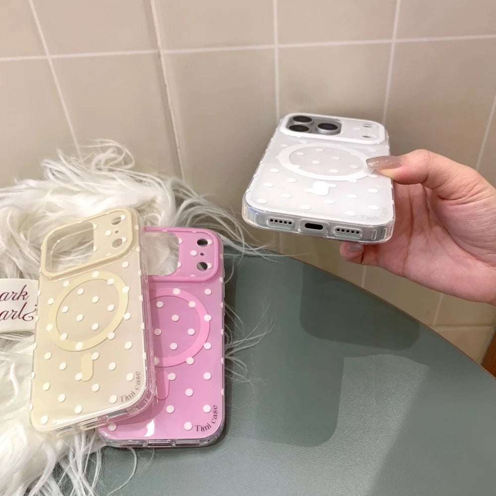 Fashion Polka Dot Candy Color Magnetic For Magsafe Phone Case For iPhone 17 16 15 14 Pro Max Wireless Charging IMD Soft Cover