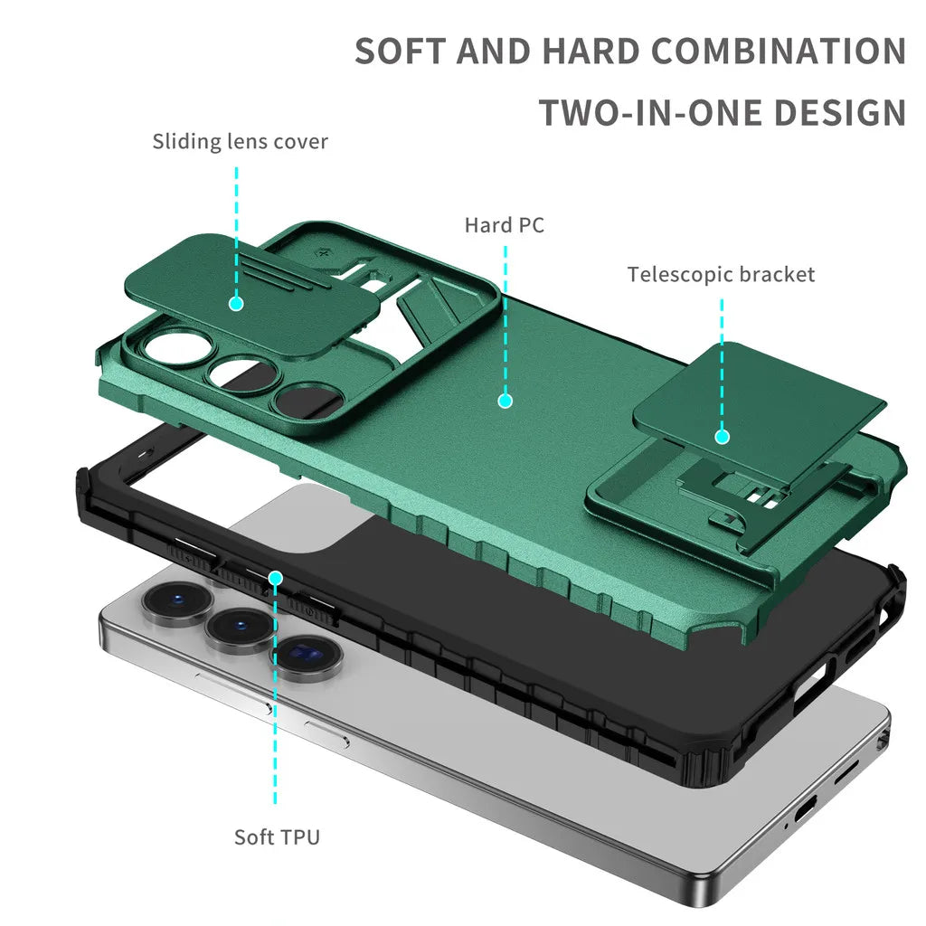 For Samsung Galaxy S22 S23 S24 S25 Ultra S25 Plus Lens slide cover anti drop airbag plastic phone case holder protective cover