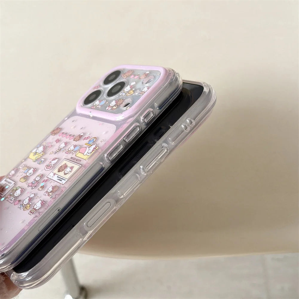Cute Star Hellokitty Glitter Phone case for iPhone 17 Pro 15 Pro Max 16 Max 17 16 Fundas With Chain Korean Shockproof Cover Capa